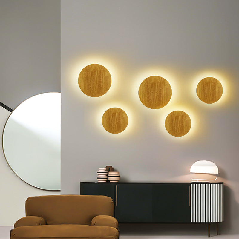 Modern Minimalist Rund Oregelbunden Oval Trä LED Vägglampa för Vardagsrum