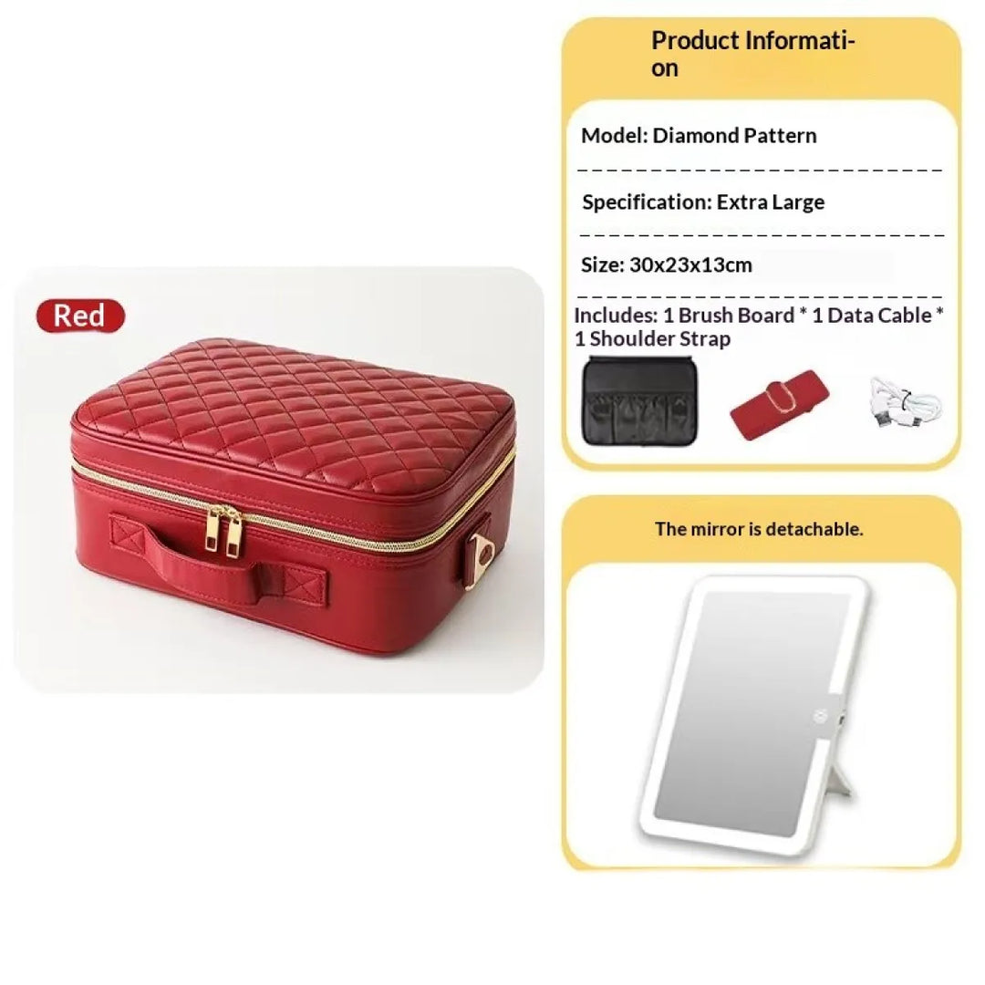 Portabelt Resemakeup-fodral med LED-spegel och Justerbart Ljus