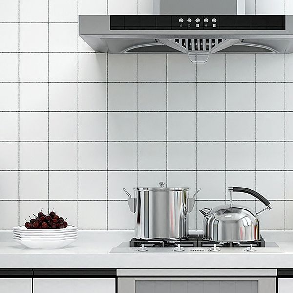 Vit Peel &amp; Stick Tile Spegel Plast Rutmönster Tapet för Kök och Badrum