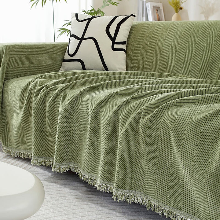 Chenillefilt Herringbone Fringed Sofföverdrag