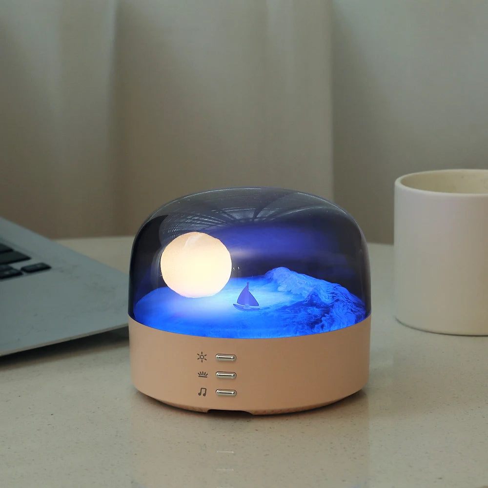 3D Mystisk Måne LED Nattljus Högtalare