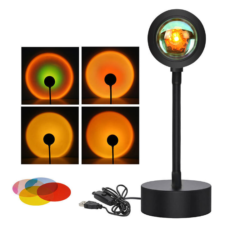 Sunset-lampa som lyser orange på vägg