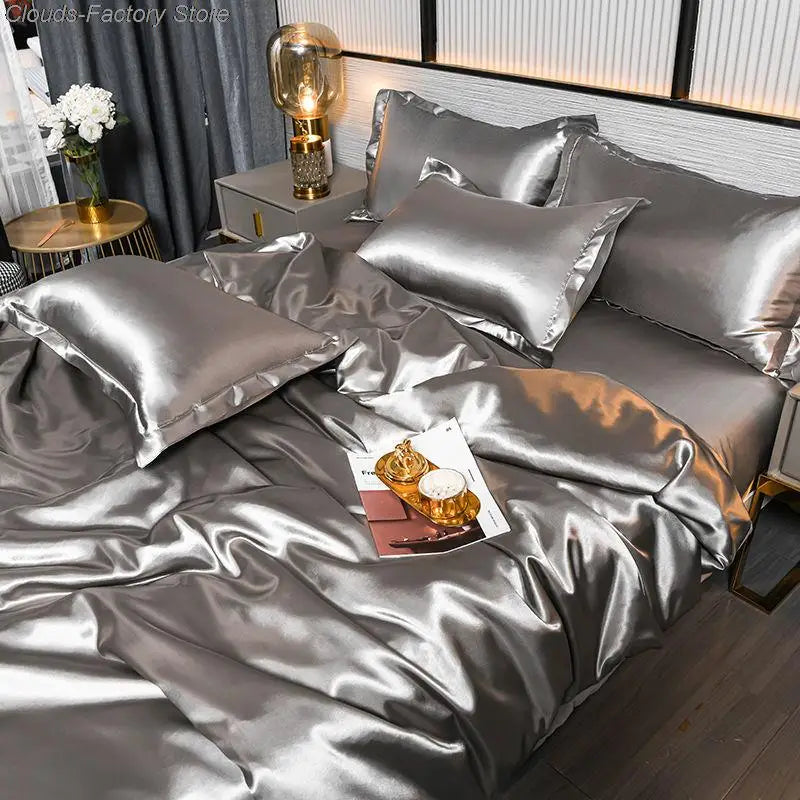 Lyxigt Solid Satin Täcke - SilkSerenity