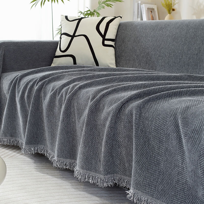 Chenillefilt Herringbone Fringed Sofföverdrag