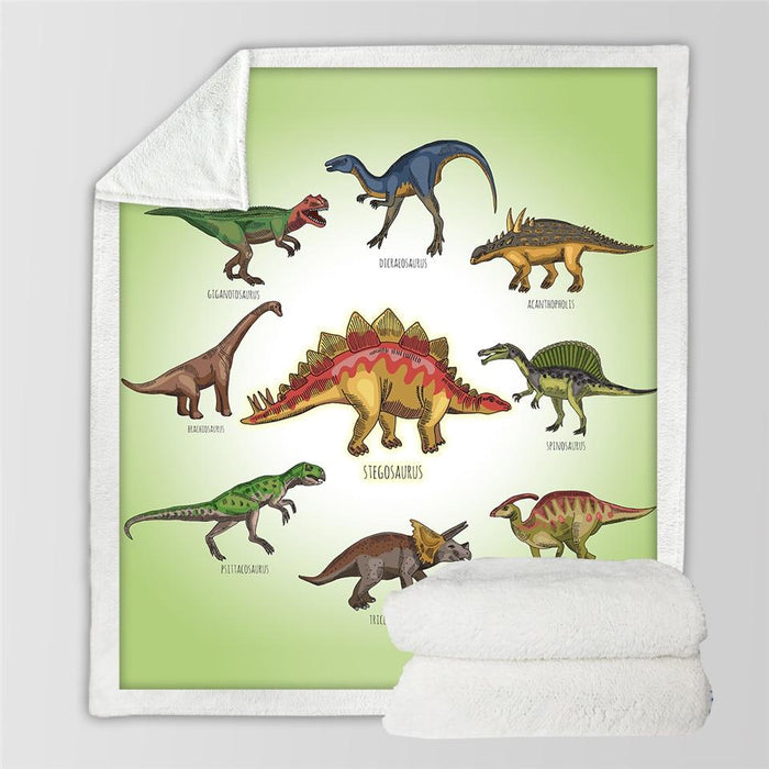 Varuvika Fluffig barnfilt med dinosaurietryck och sherpa
