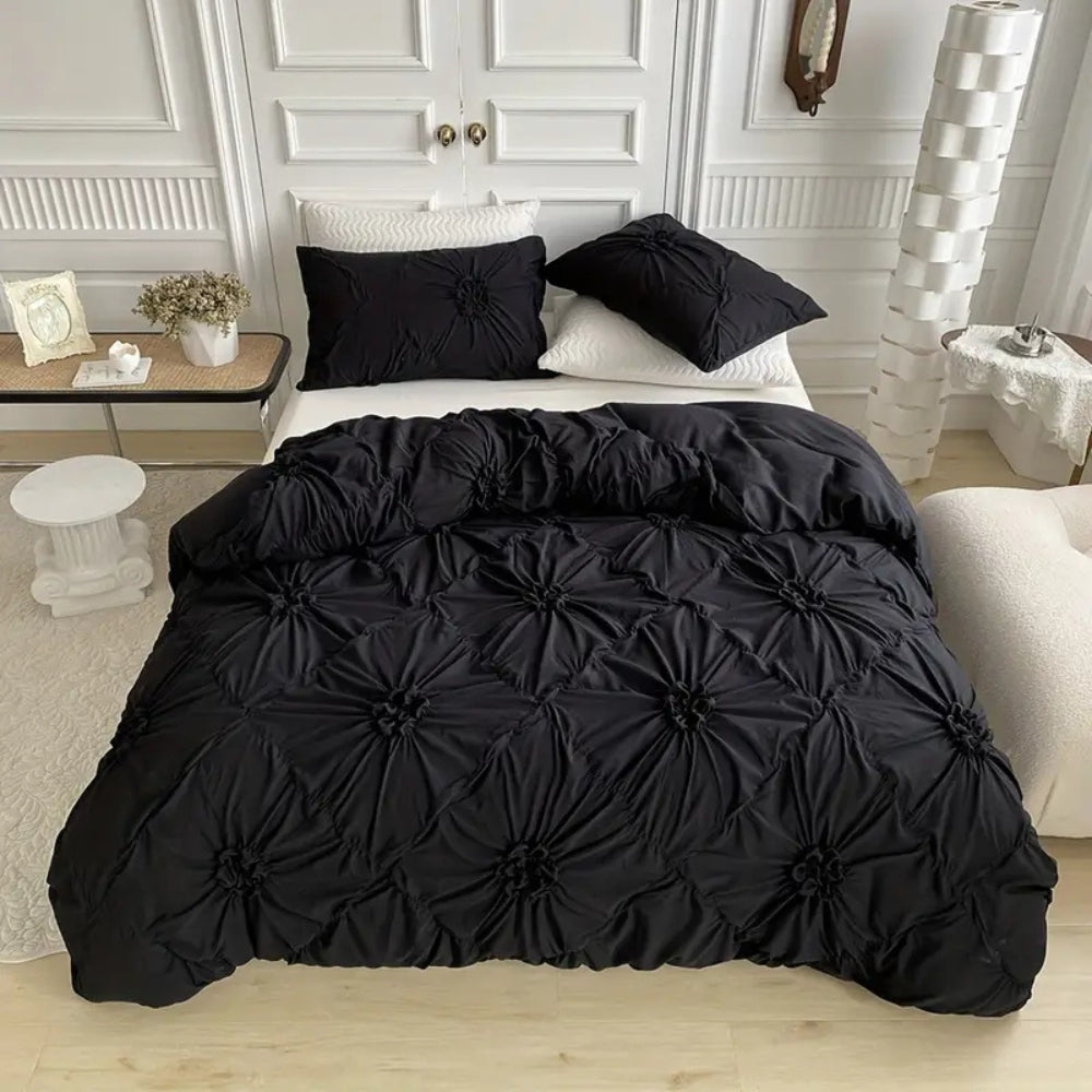 Duvet Cover Set Med Fållad Blomdesign