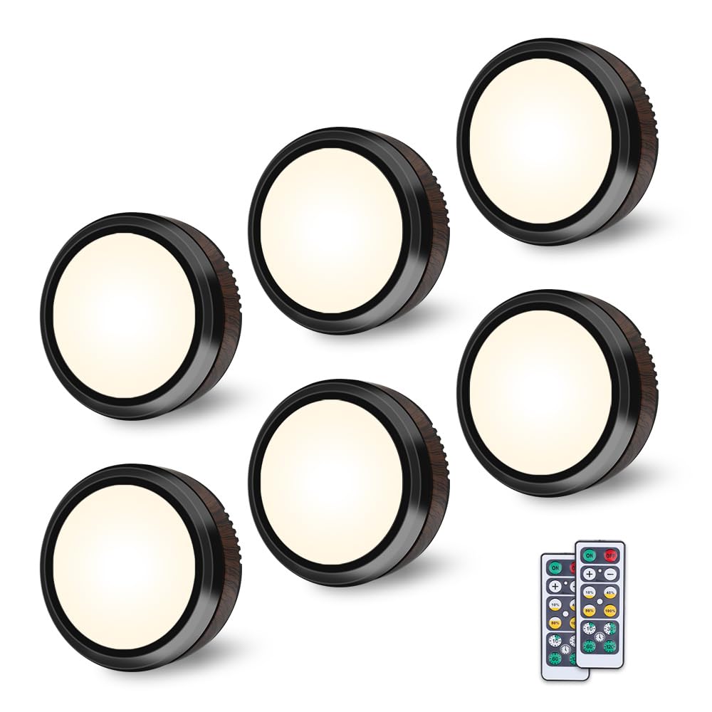 Leastyle Fjärrkontroll LED Puck-lampa, dimbar batteridriven under skåpet-lampa - 6-pack naturligt vitt