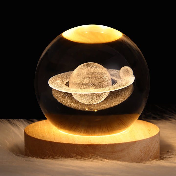LED Nattlampa Galaxy Kristallboll Bordslampa 3D Planet Månlampa Sovrum Heminredning För Barn Kalas Barns Födelsedagspresenter