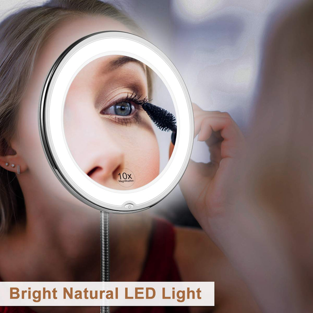 LED Förstoringsspegel med Flexibel Gåsvägg | 10x Förstoring | Dagsljus LED | Makeup Spegel