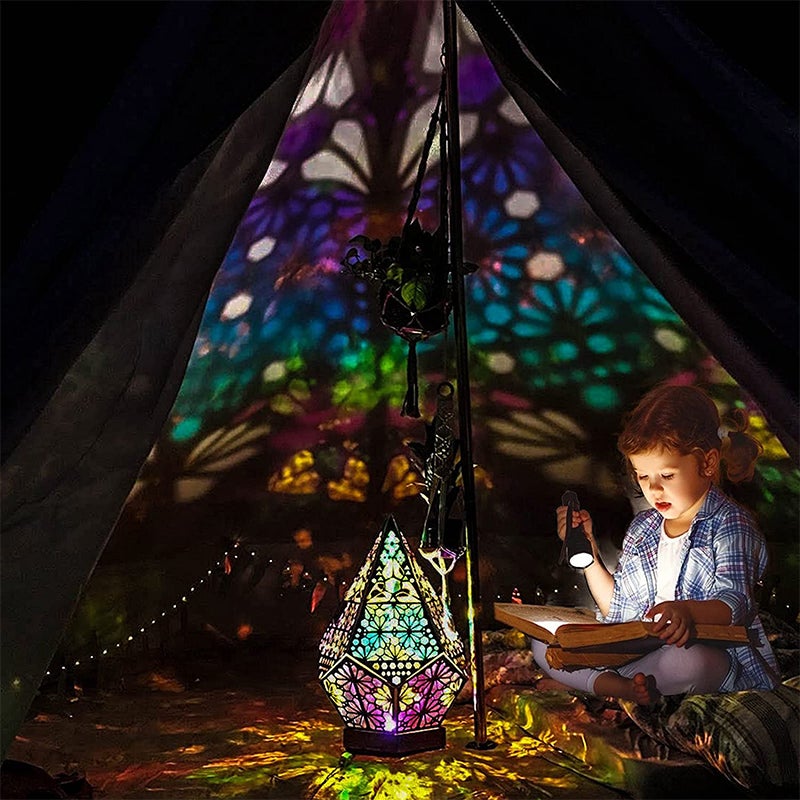 Bohemian Polar Star Trä Golvlampa, LED färgglad Stjärnprojektor |