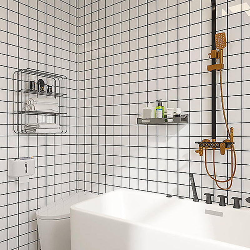 Vit Peel &amp; Stick Tile Spegel Plast Rutmönster Tapet för Kök och Badrum