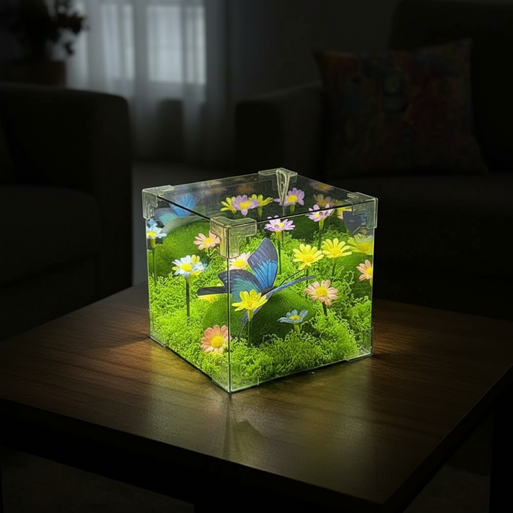 LED Fjärilsträdgård Kub Nattlampa Dekor |