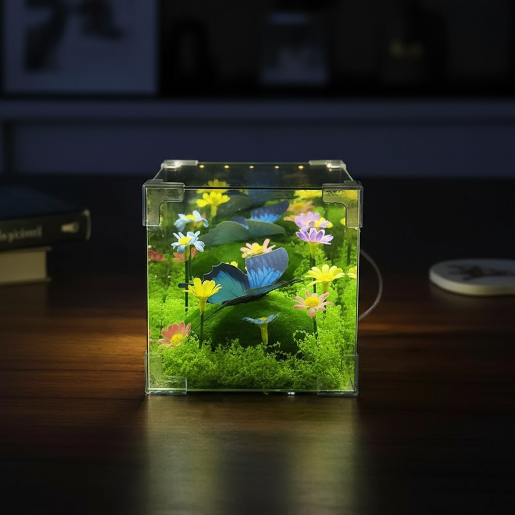 LED Fjärilsträdgård Kub Nattlampa Dekor |