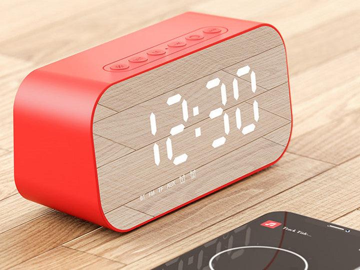 3-i-1 Trådlös Bluetooth-högtalare med Subwoofer, Alarm, Spegelklocka &amp; Termometer, för Hem &amp; Kontor