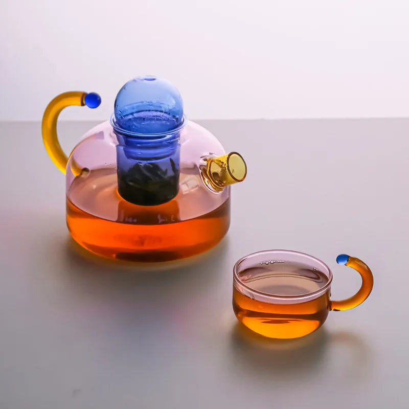 färg Bloom Glas Teapot &amp; Cup Set