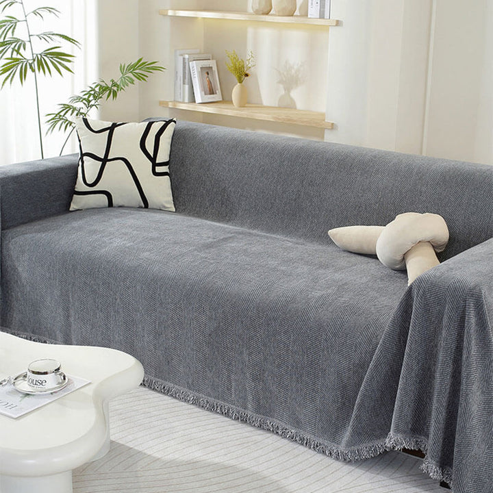 Chenillefilt Herringbone Fringed Sofföverdrag