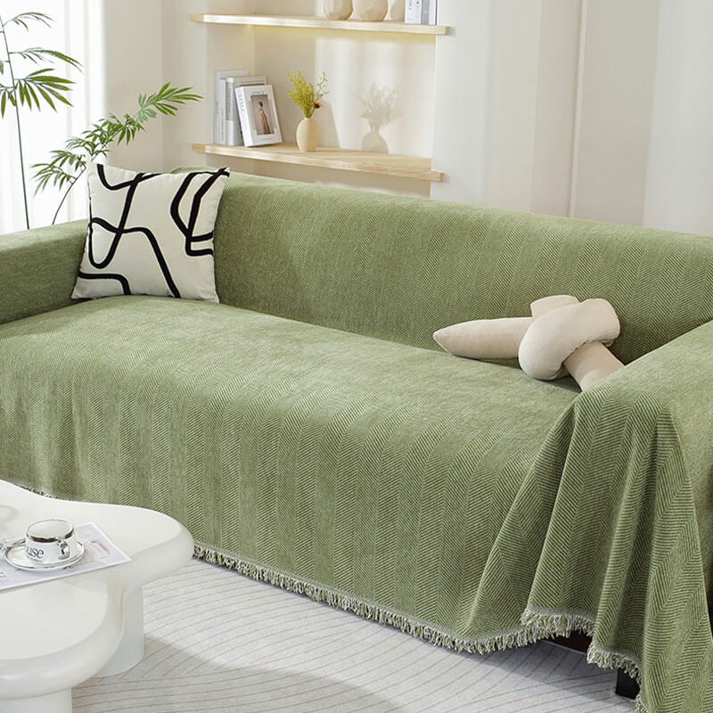 Chenillefilt Herringbone Fringed Sofföverdrag