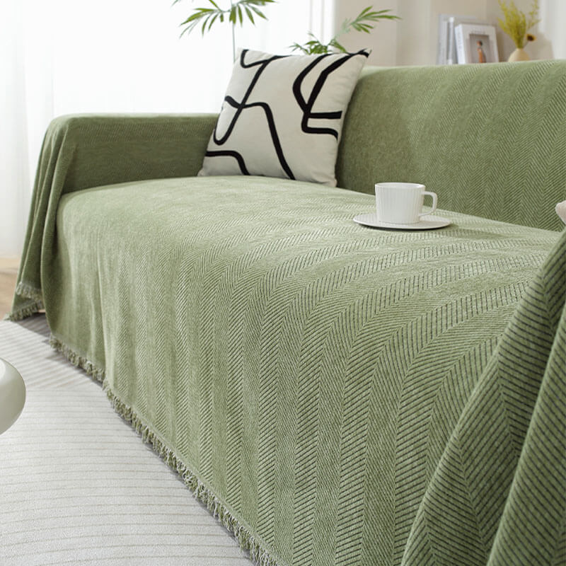 Chenillefilt Herringbone Fringed Sofföverdrag