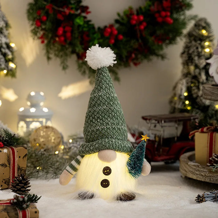 LED Jultomte | Stickad Design med Nattljus | Glödande Juldekoration | Varm & Mysig