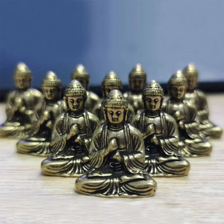 10 stycken mini mässings sittande Buddha-statyn figur för resande buddhism tillbedjan hem kontor skrivbord dekoration