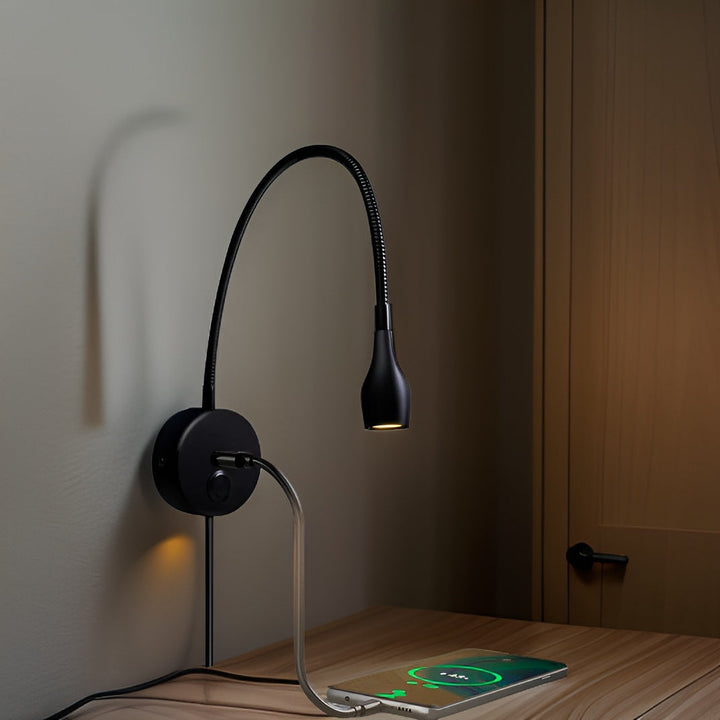 TouchGlow - 2-i-1-swanhals vägglampa med USB-laddare för mysiga läkvällar