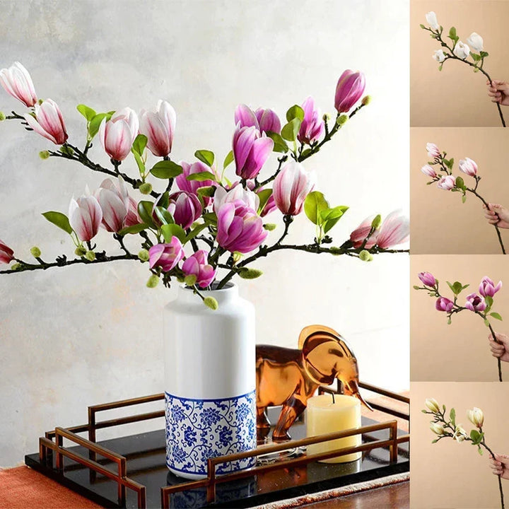 SilkSplendor - Livs-liknande konstgjorda magnoliagrenar