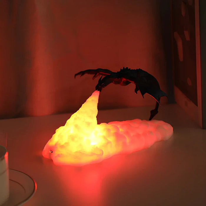 LED Nattlampa med Drakflamma – 3D Skulptur, USB Laddning, Perfekt för Spelare