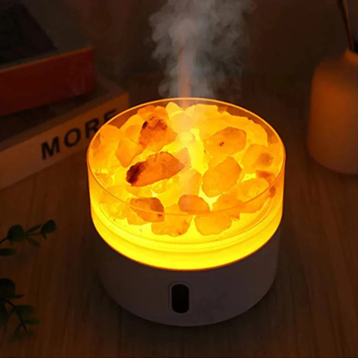 Saltlampa Diffuser - USB Ultraljuds Aromaterapi Luftfuktare med Himalayasaltkristaller &amp; Nattljus