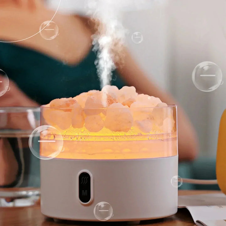 Saltlampa Diffuser - USB Ultrasonisk Aromaterapi Luftfuktare med Himalayasaltkristaller &amp; Nattlampa