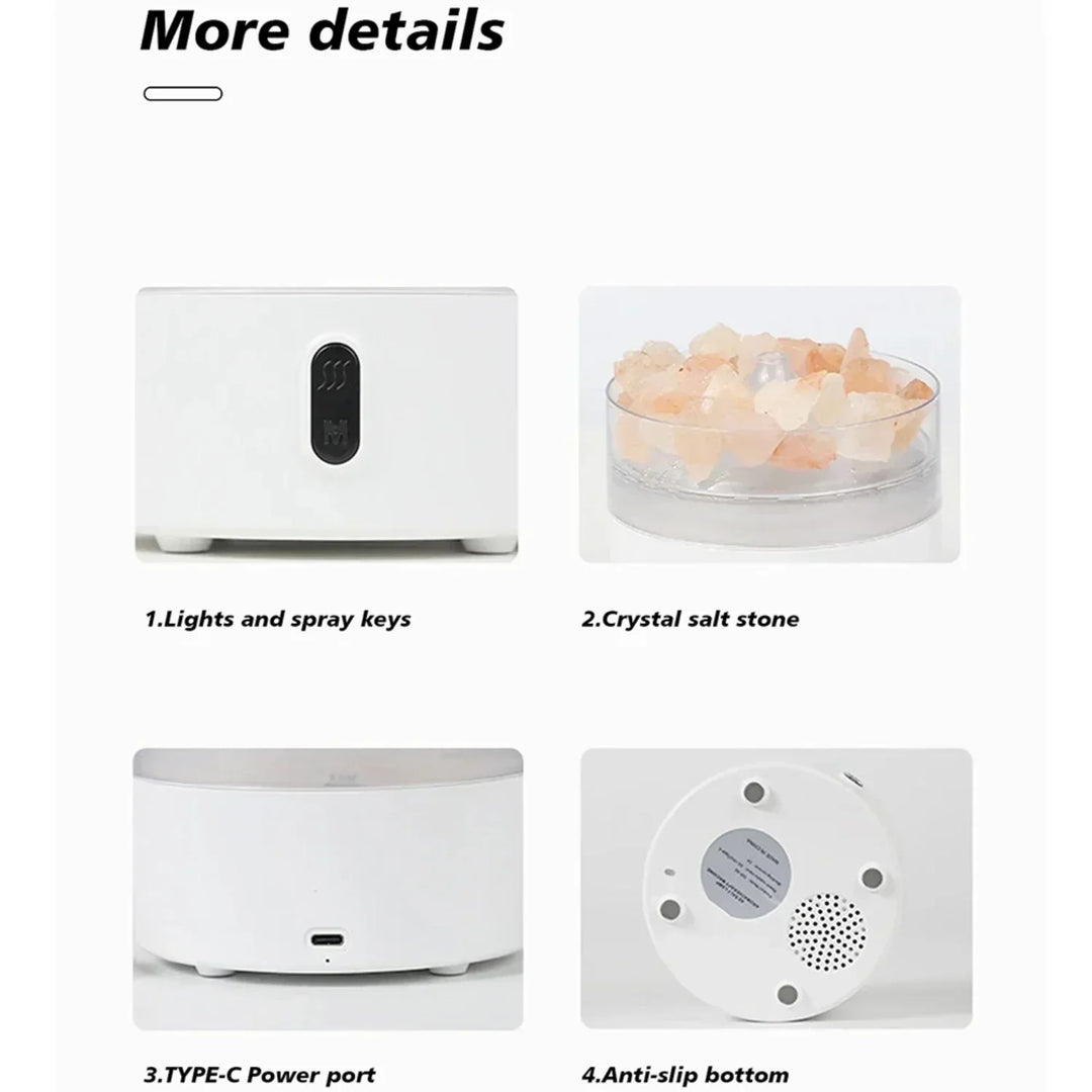 Saltlampa Diffuser - USB Ultraljuds Aromaterapi Luftfuktare med Himalayasaltkristaller &amp; Nattljus