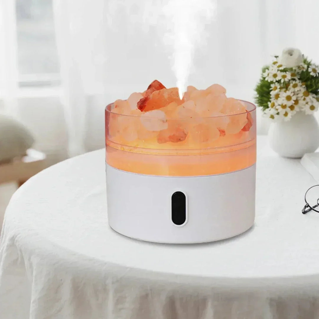 Saltlampa Diffuser - USB Ultraljuds Aromaterapi Luftfuktare med Himalayasaltkristaller &amp; Nattljus