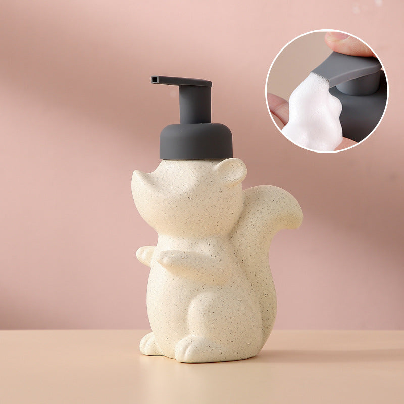 Keramisk Tvålbehållare, Ekorre Skumpump Badflaska, Djurdesign, Påfyllbar Återanvändbar Lotionpump för Badrum Kök, 510ml/17.2oz