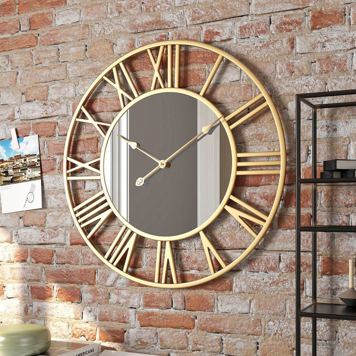 Metall Vintage Stor Väggklocka med Spegel 39cm