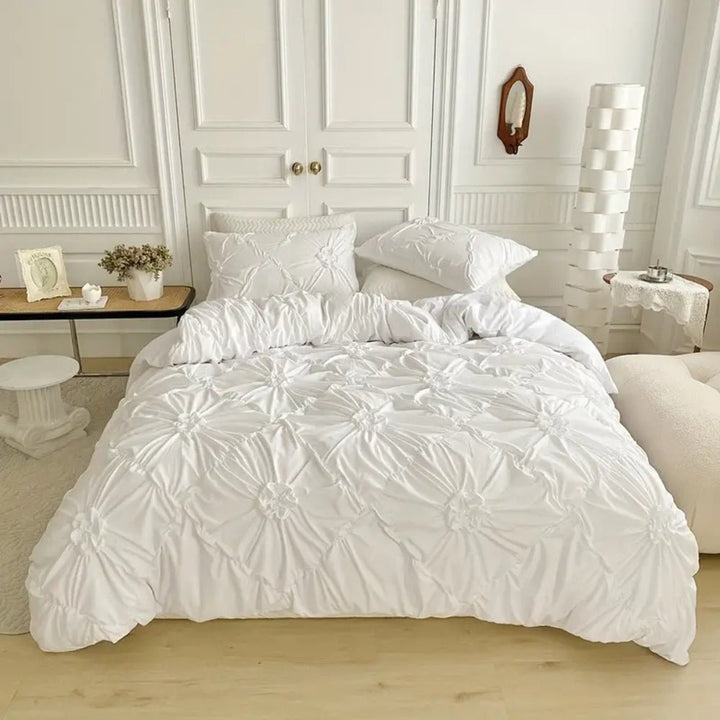 Elegant Ruffle Duvet Cover Set med Blommönster