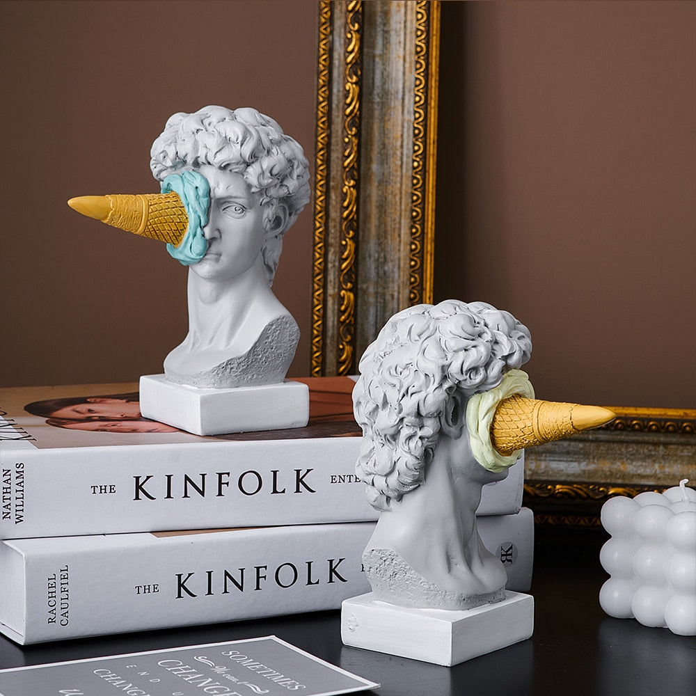 David Figur med Glass Heminredningsskulptur