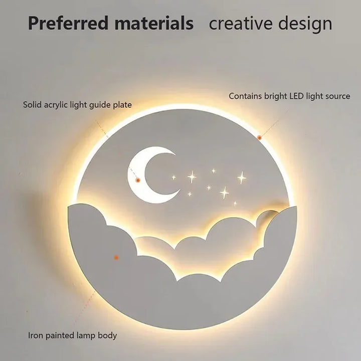 LED-vägglampa med måne och stjärnor