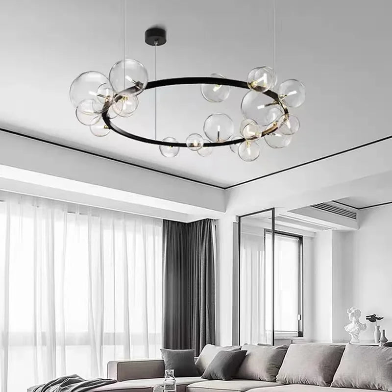 Modern Kreativ Metallkrona Belysning: 7/10 Klara Glasbubblor, Lång Rund Design med G9 Lampa