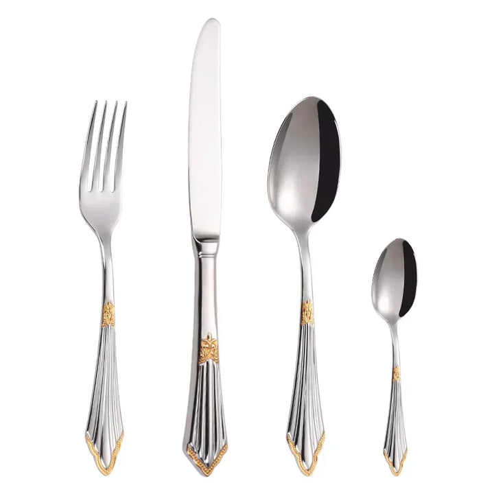Elegant bestickset i gulddesign
