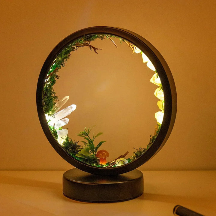 Elegant nattlampa - Rund ram - Gröna kristaller - Chic dekoration