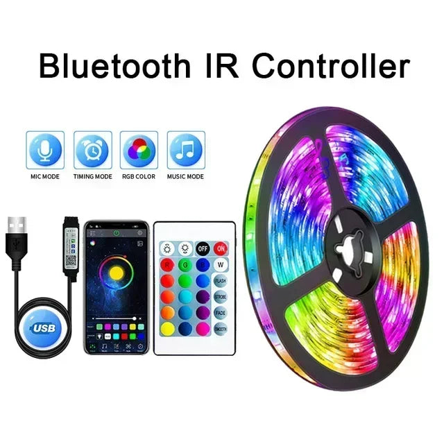 RGB 5050 LED-strips med fjärrkontroll och appkontroll - USB-drift