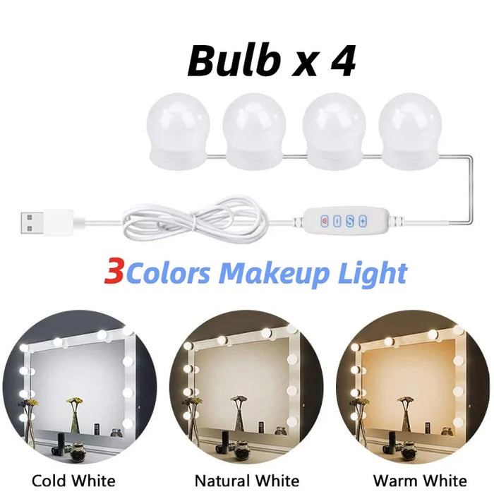 Glamora | LED Makeup Spegel Ljus Set | 10 Hollywood-Stil Lampor | USB, Dimbar & 3 Färglägen