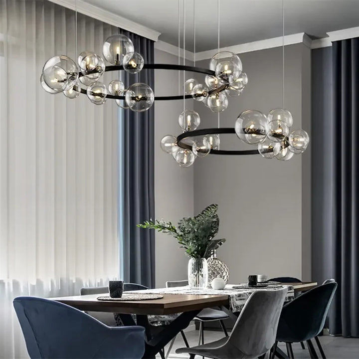 Modern Kreativ Metallkrona Belysning: 7/10 Klara Glasbubblor, Lång Rund Design med G9 Lampa