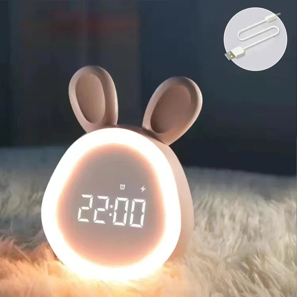 Kanint-formad barn väckarklocka med LED-nattlampa - BunniGlow |