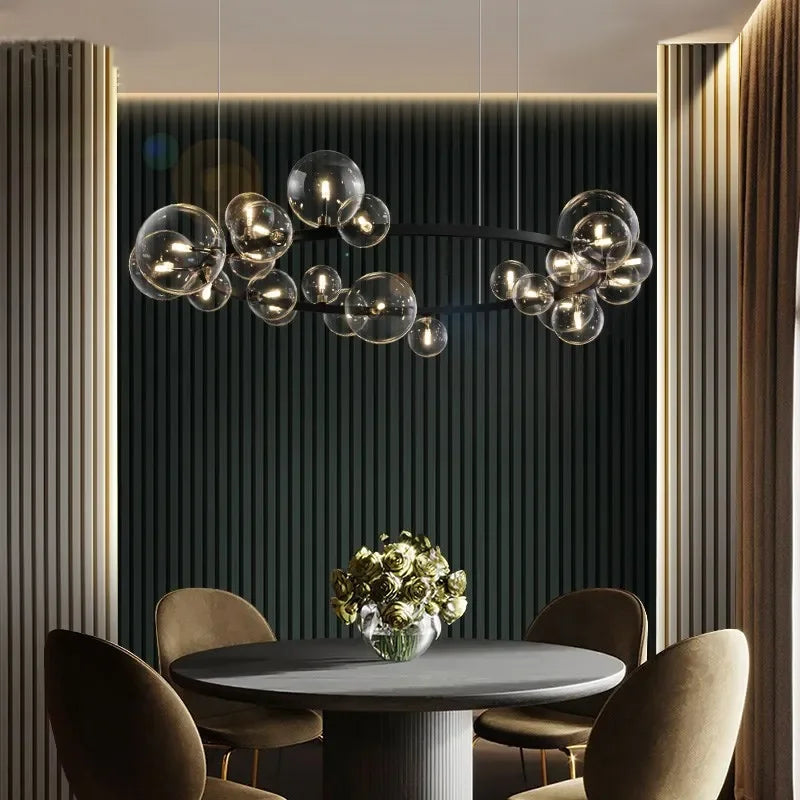 Modern kreativ metallkrona belysning: 7/10 klara glasbubblor, lång rund design med G9-ljuskontakt