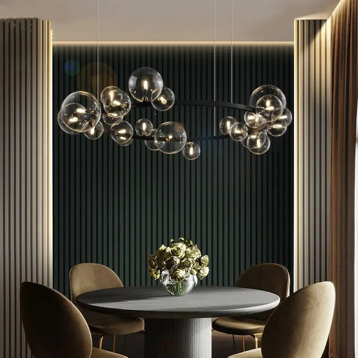 Modern kreativ metallkrona belysning: 7/10 klara glasbubblor, lång rund design med G9-ljuskontakt