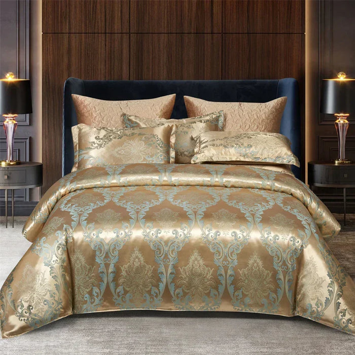 Satin Rayon Jacquard Duvet Cover Set 264x229cm – Lyxigt Sommarbäddset för Bekväm Sömn & Heminredning