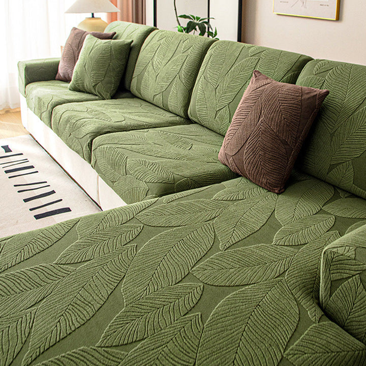 Modern Leaf Jacquard Vattentät Anti-Scratch Stretch Full Cover Sofföverdrag