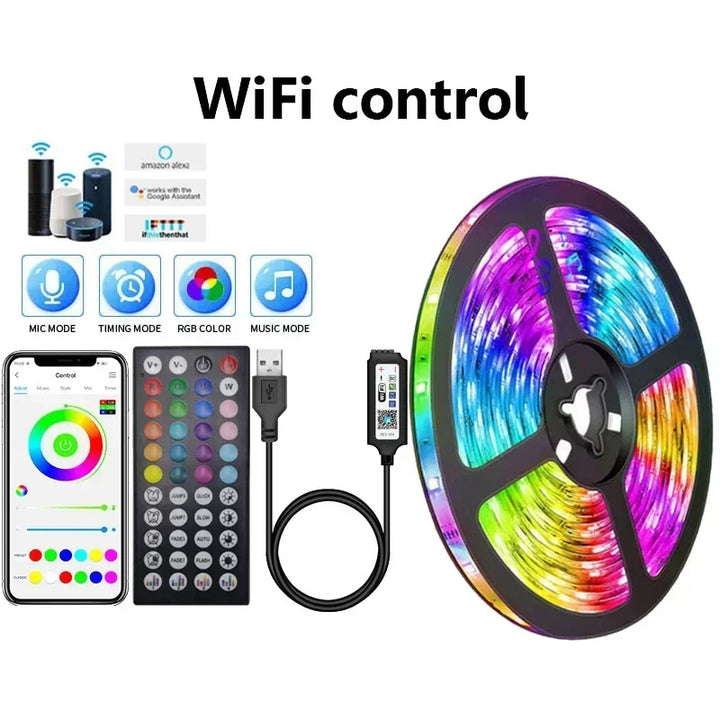 RGB 5050 LED-strips med fjärrkontroll och appkontroll - USB-drift
