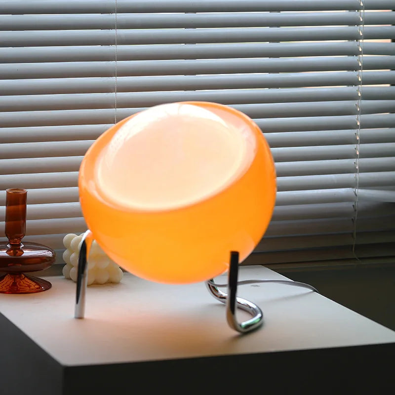 Aurivio Bordslampa | Glas &amp; Rostfritt Stål | Retro-Nordisk Design | LED Nattlampa Beige/Orange | Ø21×H25 cm