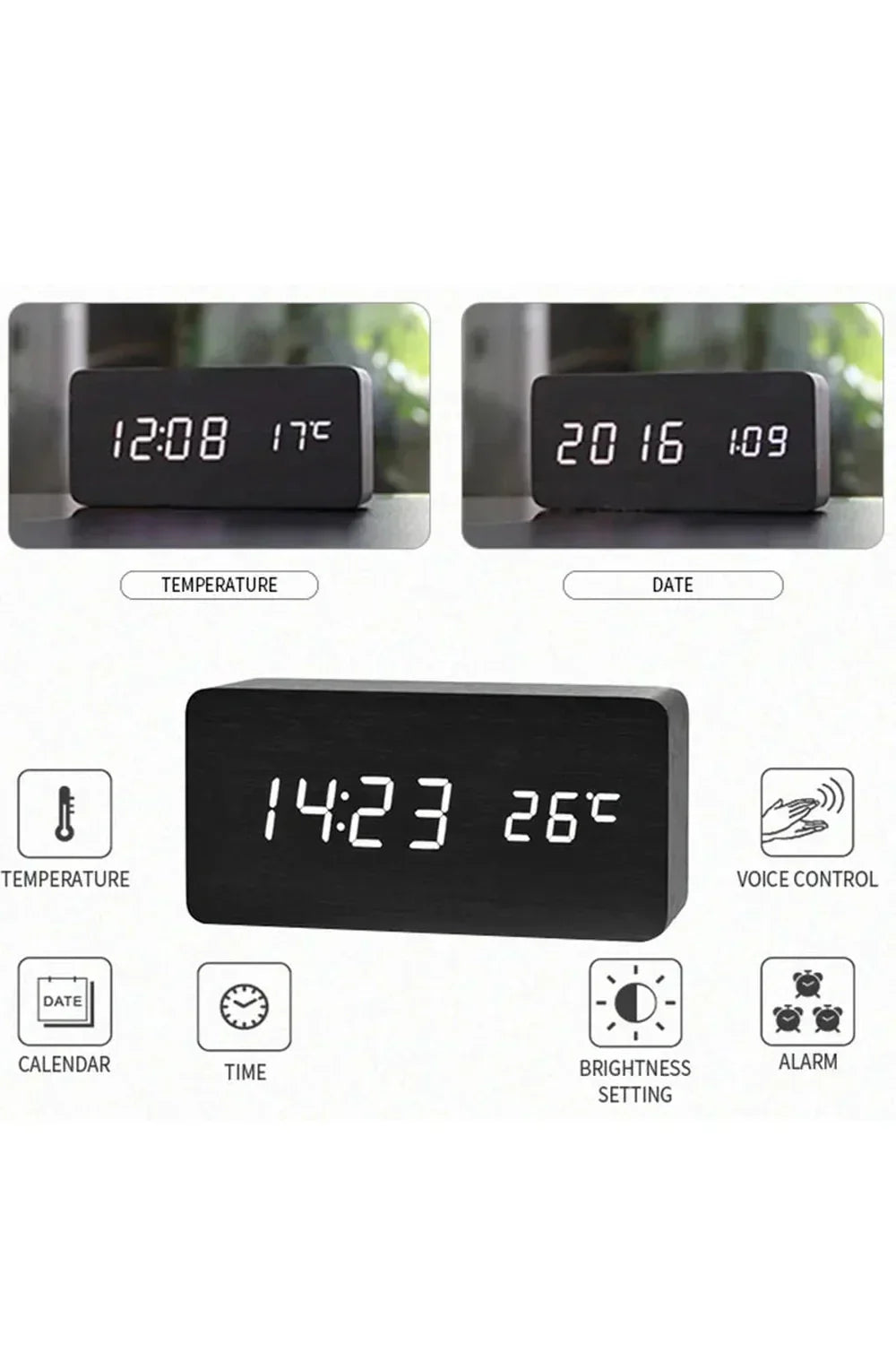 Trä LED Digital Klocka